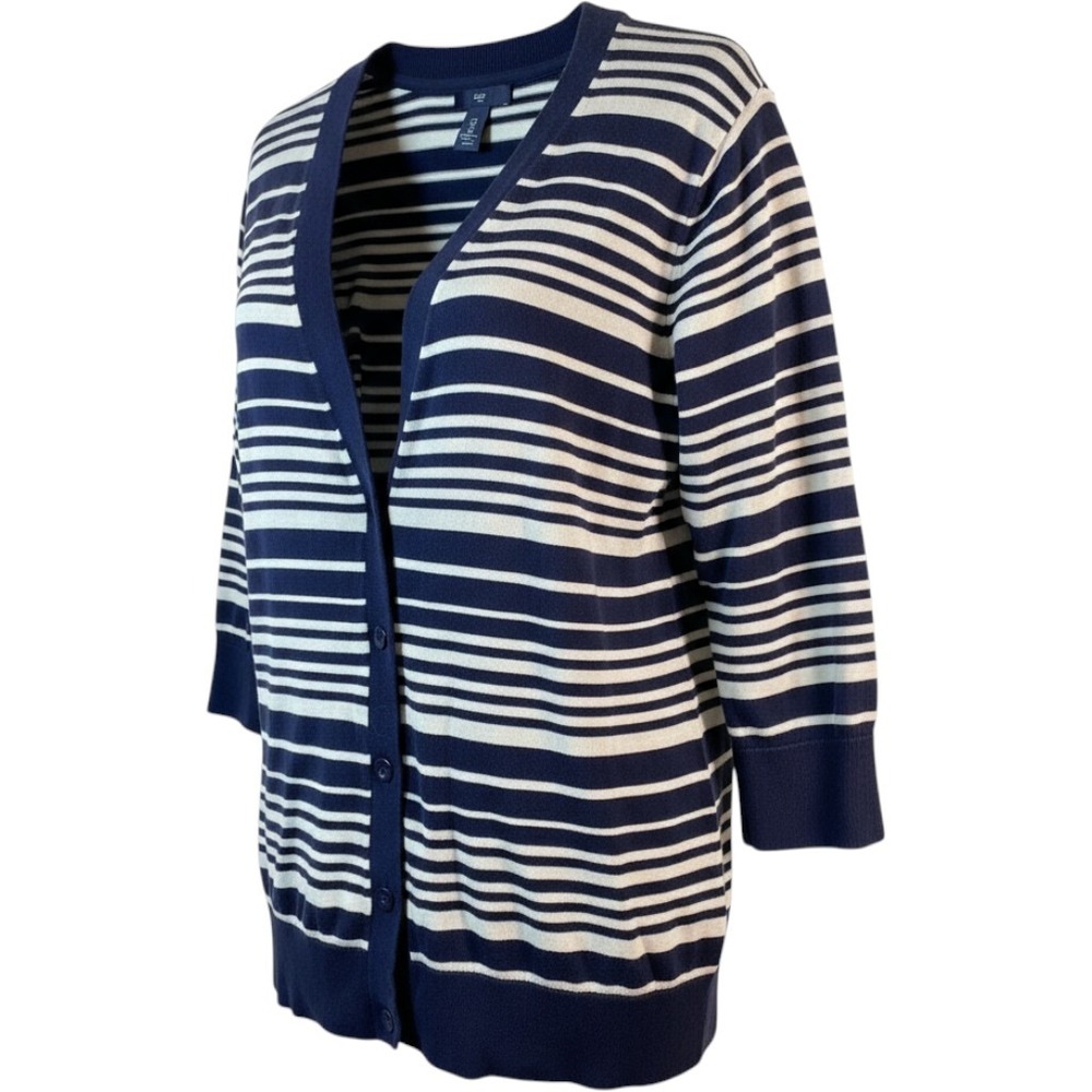 nautical striped cardigan cotton L coastal grandmother preppy fall 90s stripes